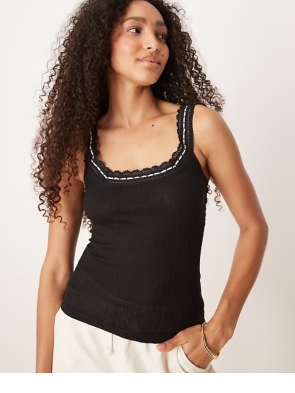Free People Only You Ribbed Tank with Lace-Trim Straps